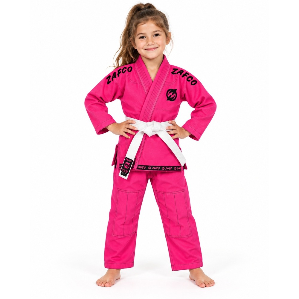 Zafco Kids K-1 Hot Pink Brazilian Jiu Jitsu BJJ Gi Uniform Set with White Belt